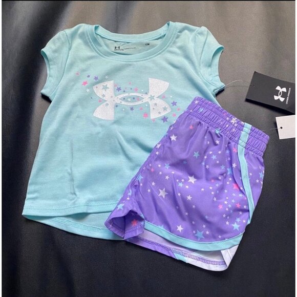 NWT Under Armour Glitter Athletic Set Baby Girls Size 12M